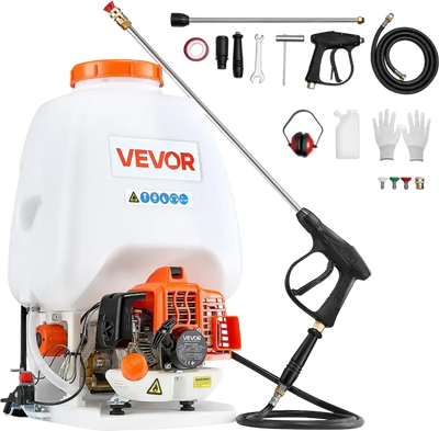 VEVOR Gas Powered Backpack Sprayer, 26.5CC 0.9HP Engine, Garden Sprayer with 6.5 Gallon Tank, Large Area Coverage, Lawn Spraying Machine with 24 in Wand & Nozzles for Efficient Gardening & Farming