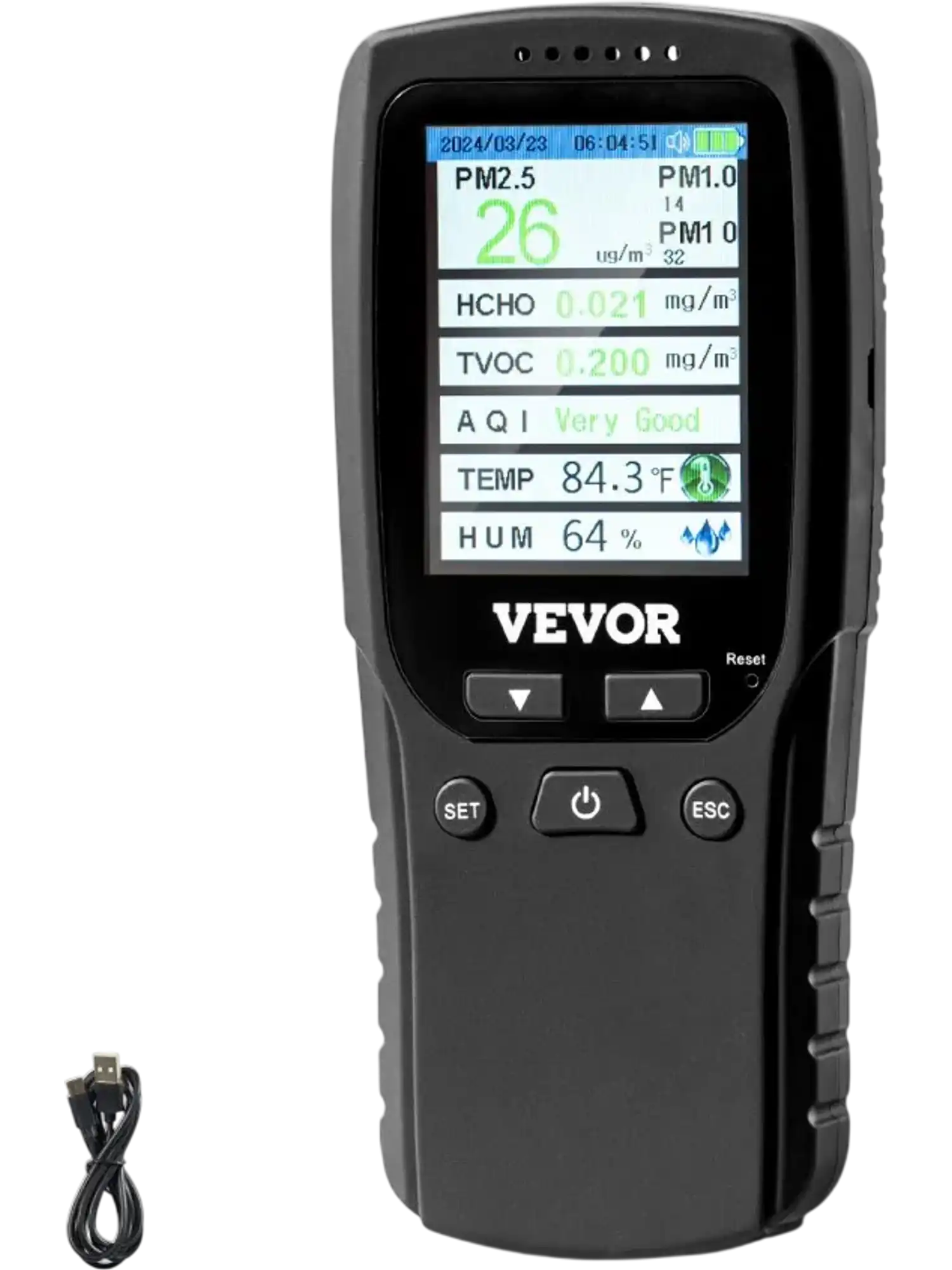 Vevor Air Quality Monitor 8-in-1 Indoor Outdoor AQI Meter New