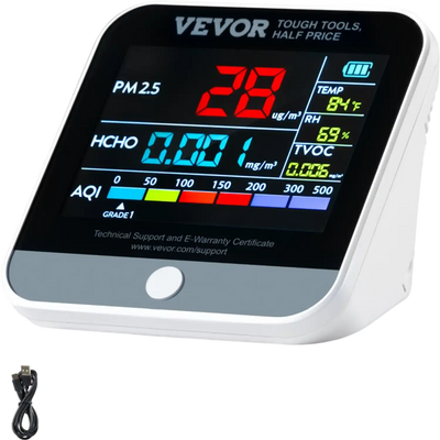 VEVOR Mini Air Quality Monitor 8-IN-1, Professional PM2.5 PM10 PM1.0 Particle Counter, Formaldehyde, Temperature, Humidity, TVOC AQI Tester for Indoor/Outdoor, Air Quality Meter  w/Alarm Thresholds