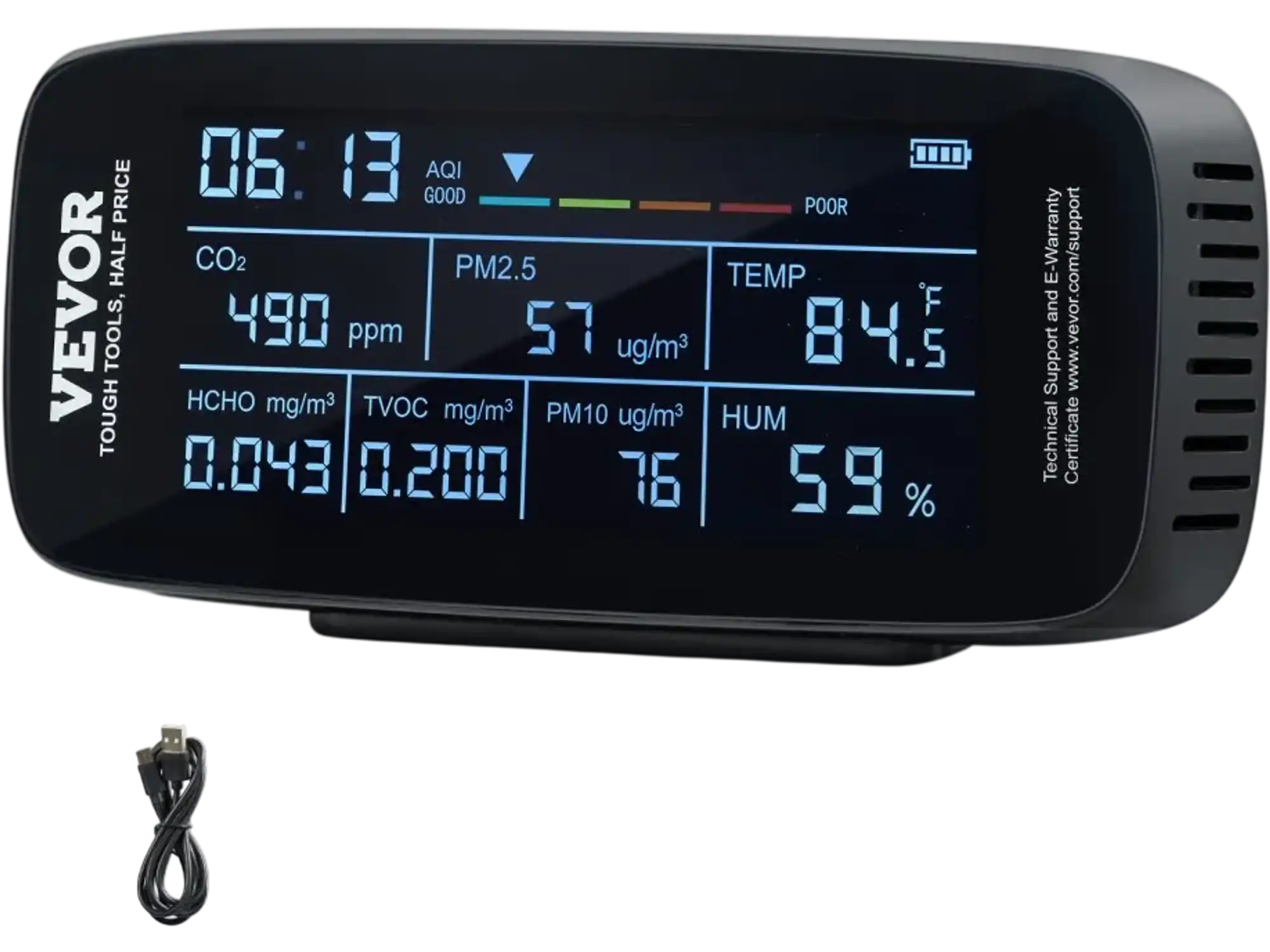 Vevor Air Quality Monitor 9-in-1 Indoor Outdoor CO2 PM2.5 PM10 PM1.0 TVOC HCHO Meter New