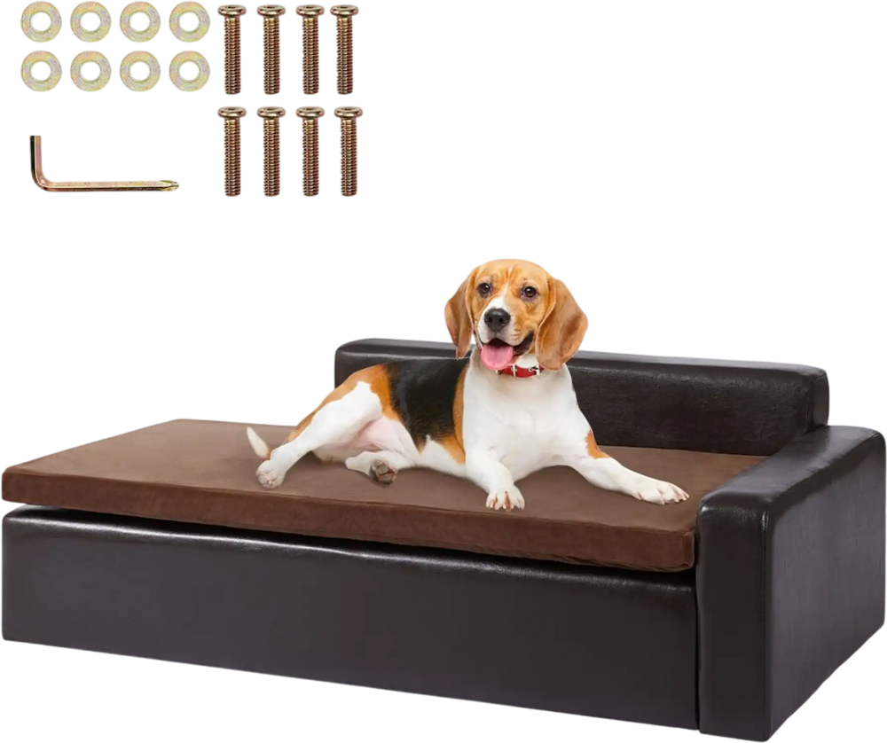 VEVOR Pet Sofa, Dog Couch for Large-Sized Dogs and Cats, Soft Leather Dog Sofa Bed, 110 lbs Loading Cat Sofa, Brown
