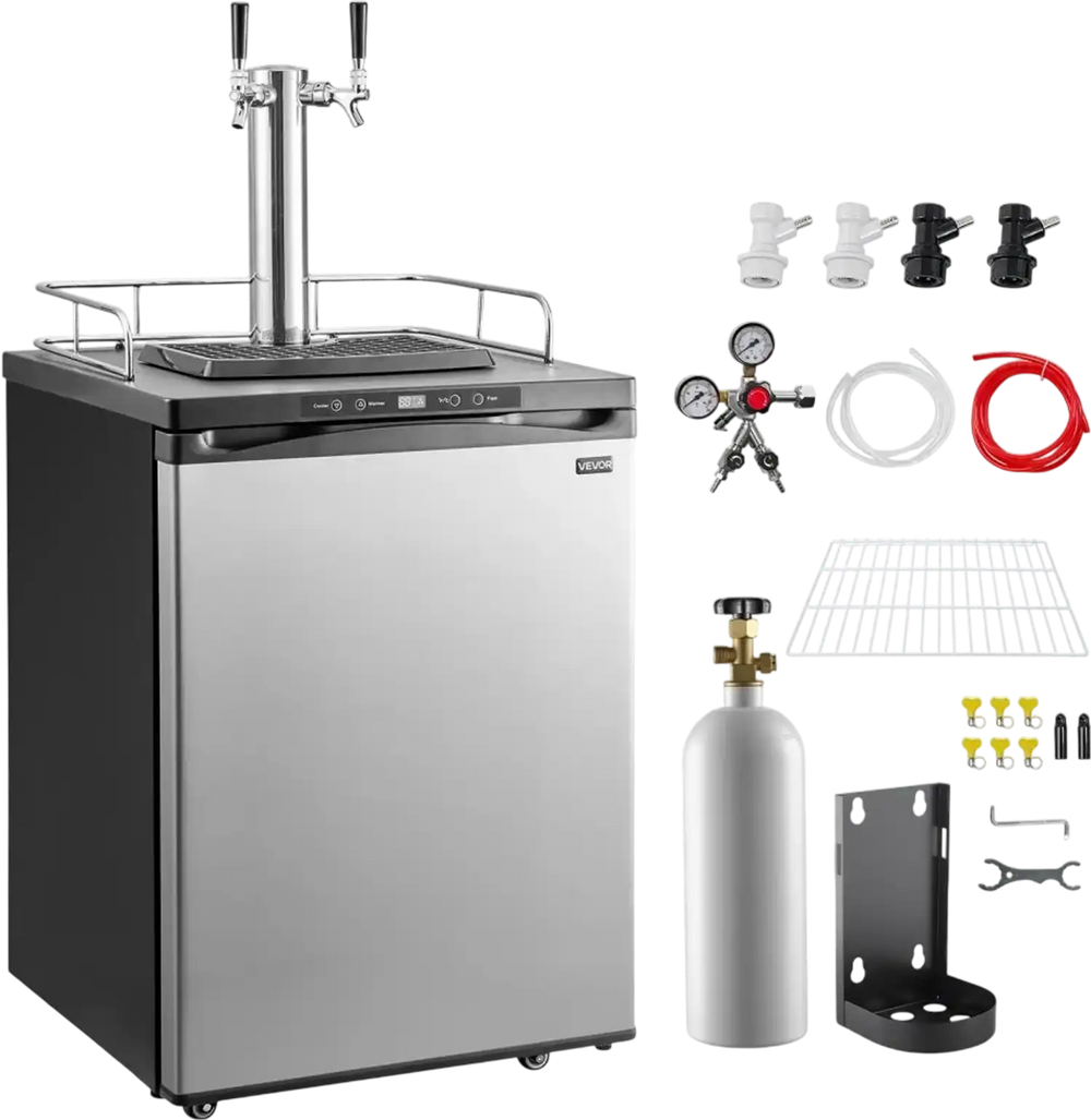 VEVOR Beer Kegerator, Dual Tap Home Draft Beer Dispenser for Ball Lock, Full Size Keg Refrigerator with 5lbs CO2 Tank, Hold 2 Sixth / 2 Slim / 3 Ball lock keg, 162L