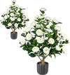 VEVOR Artificial Potted Camellias 34 in 2-Pack Fake Flower Plants White, for Porch, Patio, Entryway, & Home Decor, Indoor & Outdoor Use, Silk and PE Blooms in Pots, Ready to Display Faux Plants