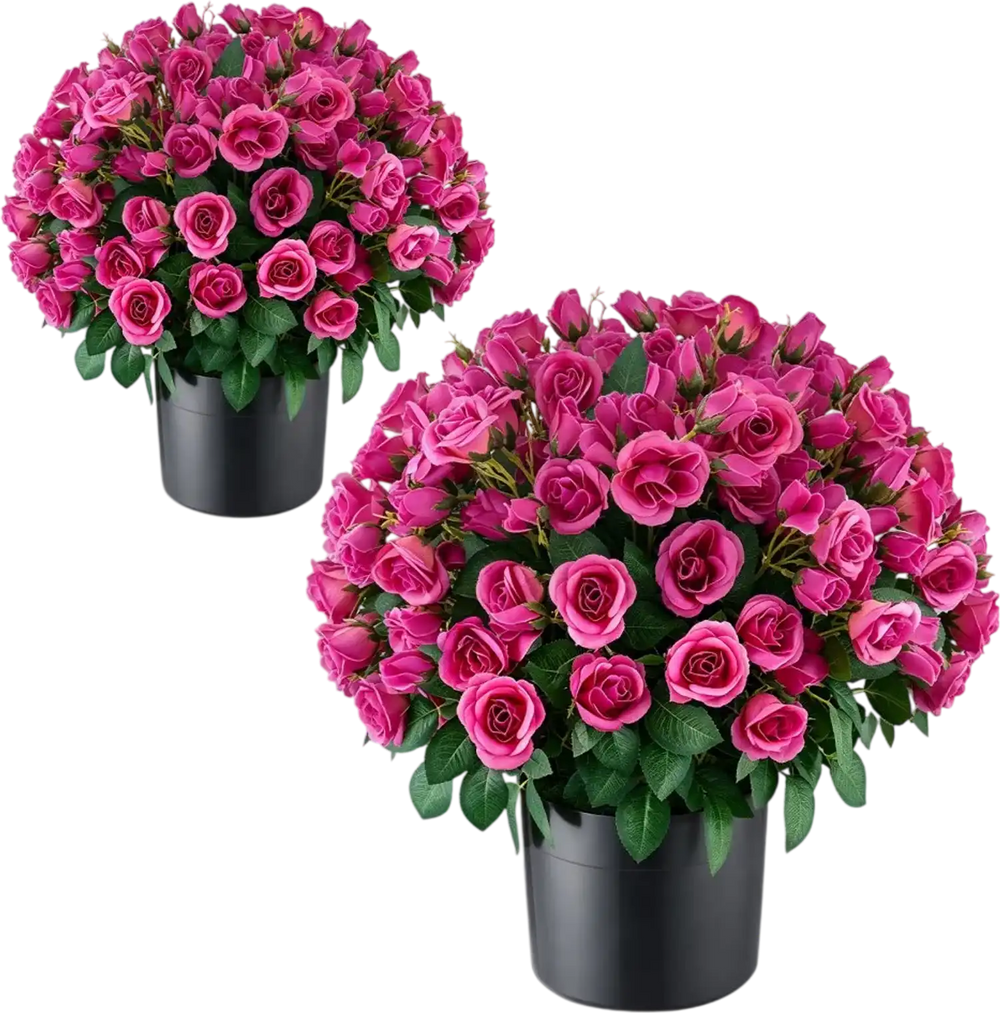 VEVOR Artificial Potted Flowers 18 in 2-Pack Fake Flower Plants Rose Red, for Porch, Patio, Entryway, & Home Decor, Indoor & Outdoor Use, Silk and PE Blooms in Pots, Ready to Display Faux Plants
