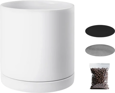 VEVOR Plant Pot, 12-Inch Large Cylinder Planter with Drainage Holes, Non-Slip Pads & Detachable Saucer, Modern Ceramic Flower Pots, Indoor and Outdoor Tree Planter Pot, Home & Office Decorations