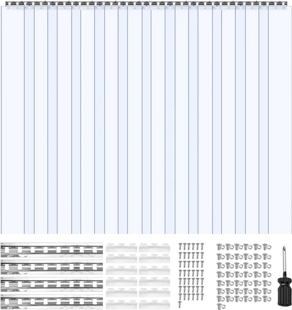 VEVOR Clear PVC Strip Curtain, 96 in Height x 84 in Width x 0.08 in Thickness, 14 PCS Walk in Freezer Cooler Curtain Strips, Smooth Waterproof Plastic Door Strips for Warehouse, Freezer, Garage Doors