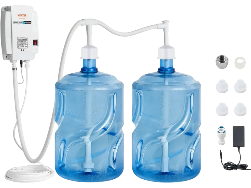 VEVOR Bottled Water Dispenser Pump System, 2x5 Gallon Dispensing System, Automatic Electric Water Dispenser, Double-Pipe Water Jug Pump, Compatible Use with Coffee/Tea Machine, Refrigerator, Ice Maker