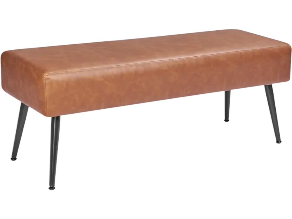 VEVOR Leather Bedroom Bench, PU Leather Bench with Metal Legs and with Stitching for Entryway, Upholstered Shoe Bench Seat, Modern End of the Bed Benches for Living Room, Dining Room, Hallway, Brown