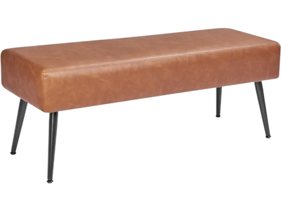 VEVOR Leather Bedroom Bench, PU Leather Bench with Metal Legs and with Stitching for Entryway, Upholstered Shoe Bench Seat, Modern End of the Bed Benches for Living Room, Dining Room, Hallway, Brown