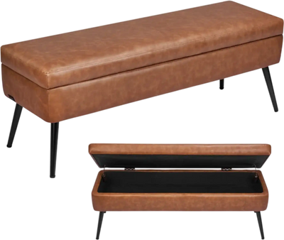 Vevor Storage Bench Leather Ottoman with Hidden Storage Brown New
