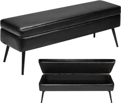 Vevor Storage Ottoman Bench PU Leather Shoe Seat with Hidden Storage Black New