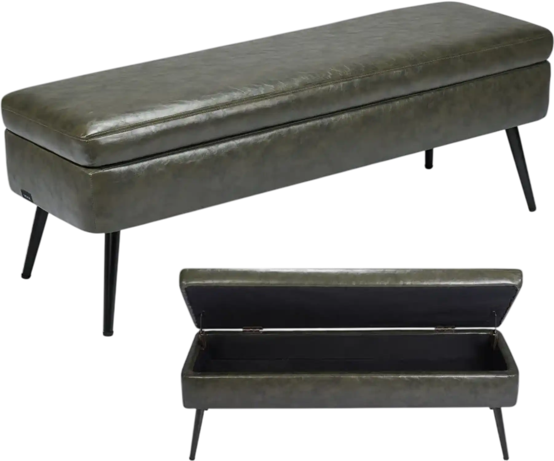 Vevor Storage Bench PU Leather Ottoman with Hidden Storage Green New