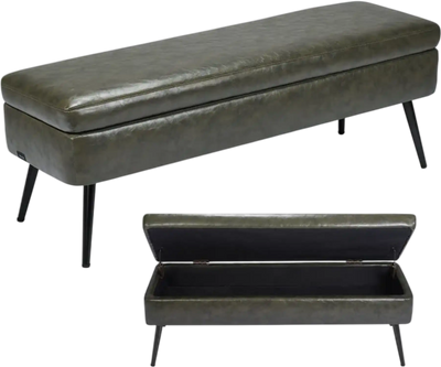 Vevor Storage Bench PU Leather Ottoman with Hidden Storage Green New