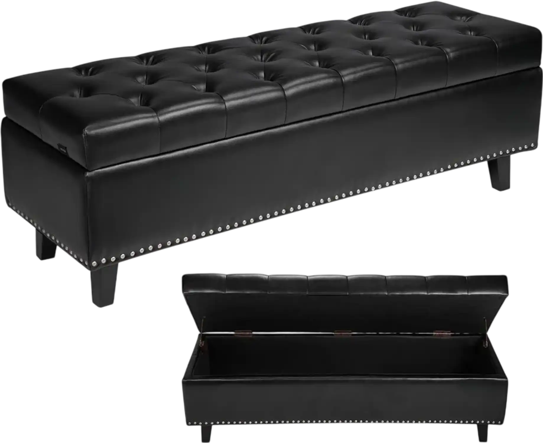 Vevor Storage Bench Button-Tufted PU Leather Ottoman Bench Black 51.37