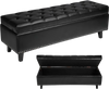 VEVOR Button-Tufted Storage Ottoman Bench, PU Leather Bench with Storage and Solid Wood Legs, Modern Shoe Benches Seat for Entryway, Upholstered End of Bed Benches for Living Room, Dining Room, Black