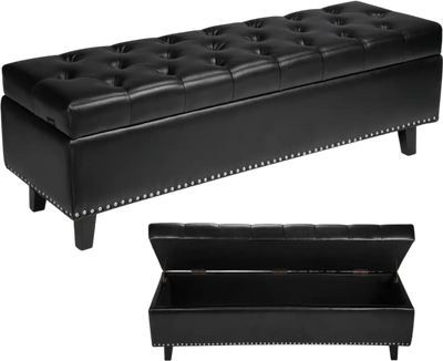 Vevor Storage Bench Button-Tufted PU Leather Ottoman Bench Black 51.37