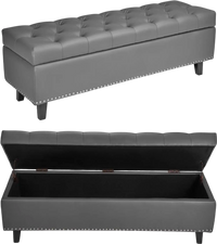 VEVOR Button-Tufted Storage Ottoman Bench, PU Leather Bench with Storage and Solid Wood Legs, Modern Shoe Benches Seat for Entryway, Upholstered End of Bed Benches for Living Room, Dining Room, Gray