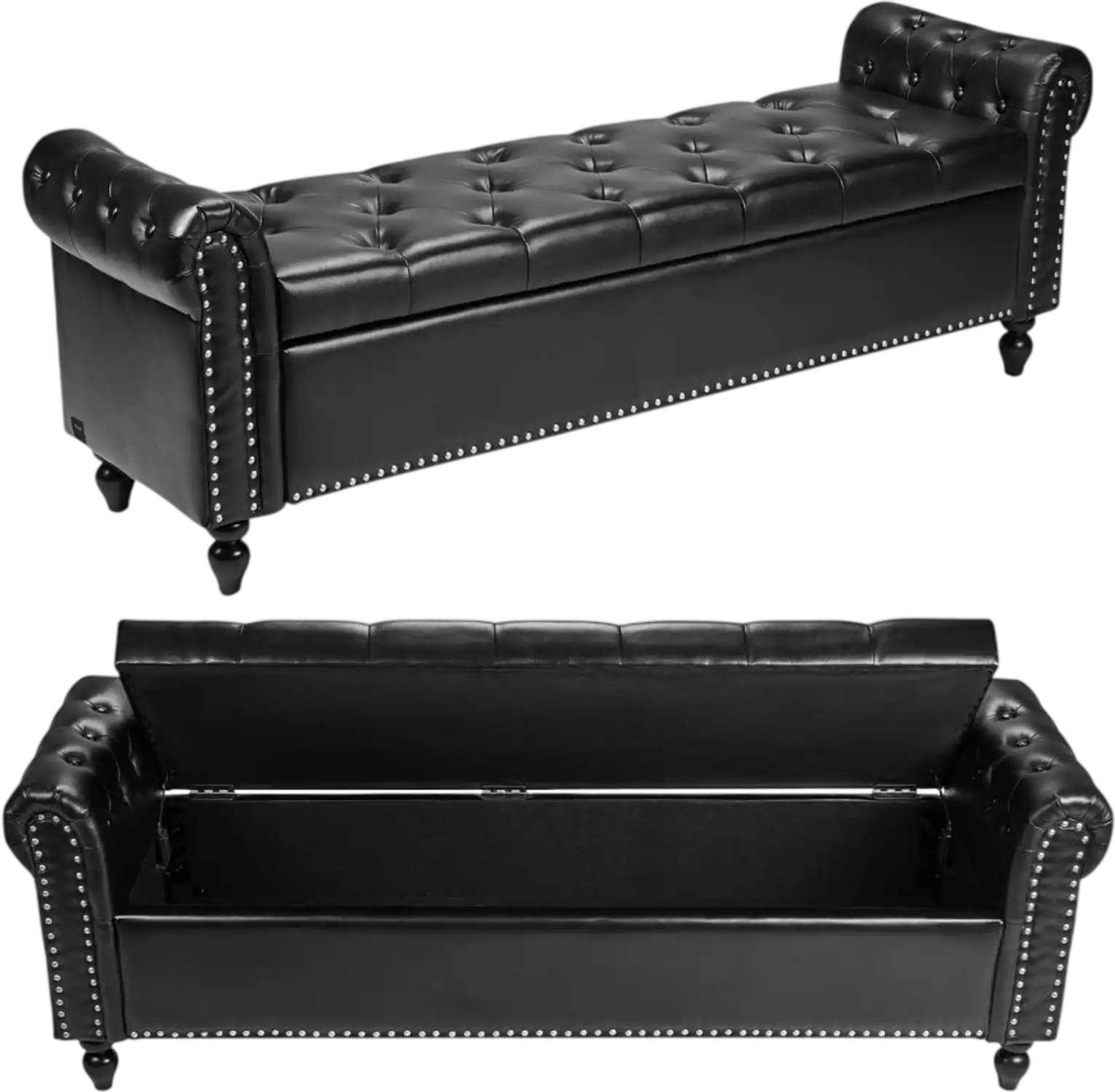 Bench Button Vevor Storage Bench Button-Tufted PU Leather Ottoman Bench with Rolled ...
