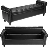 VEVOR Button-Tufted Storage Ottoman Bench, Rolled Arm PU Leather Bench with Solid Wood Legs, Modern Shoe Benches Seat for Entryway, Upholstered End of Bed Benches for Living Room, Dining Room, Black