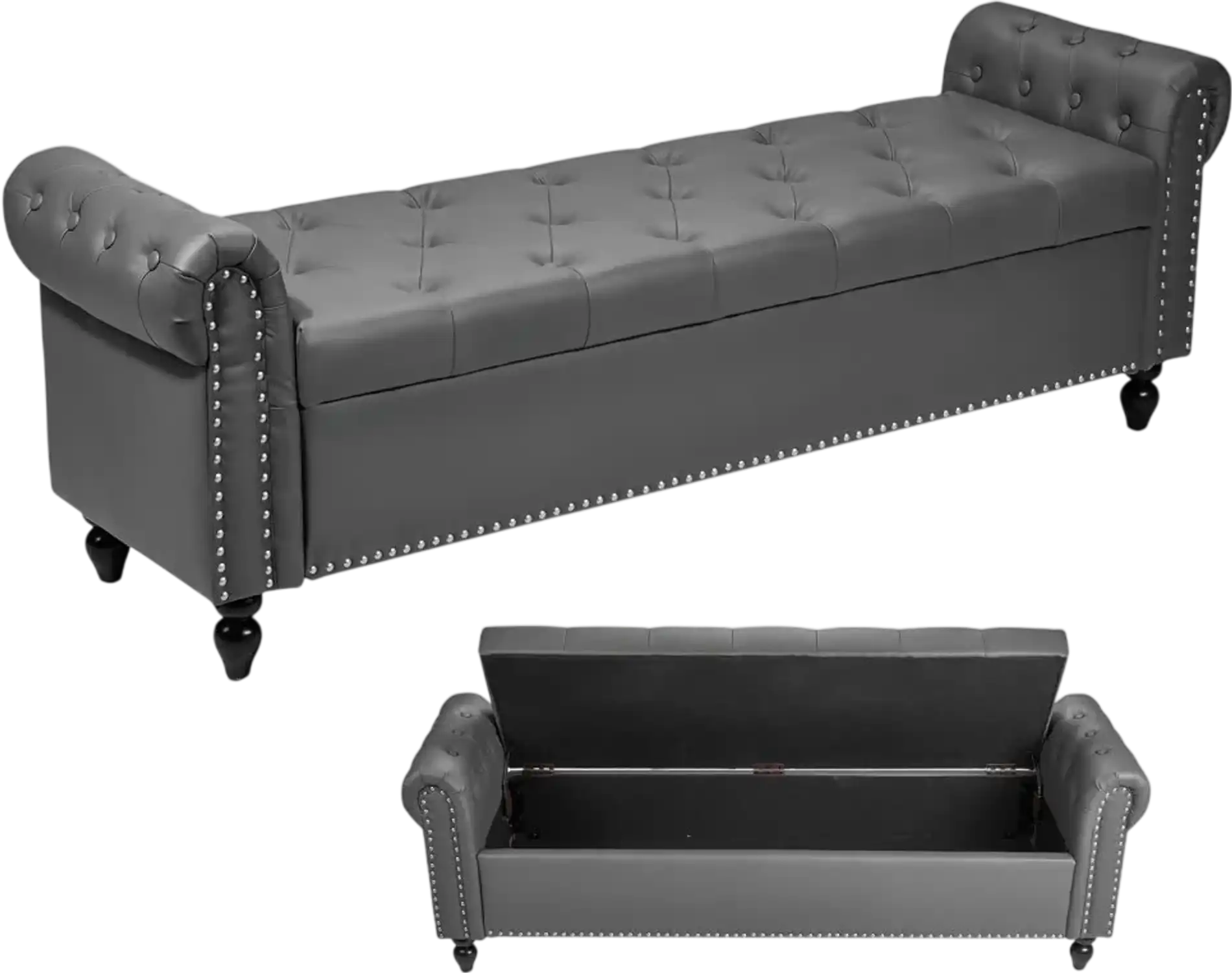 Vevor Storage Bench Button-Tufted PU Leather Ottoman Bench Gray New