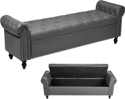 Vevor Storage Bench Button-Tufted PU Leather Ottoman Bench Gray New