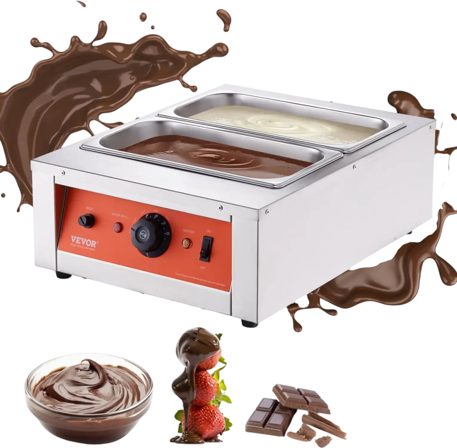 Vevor Chocolate Tempering Machine 17.6 lbs 2-Tank Stainless Steel Electric Melting Pot New