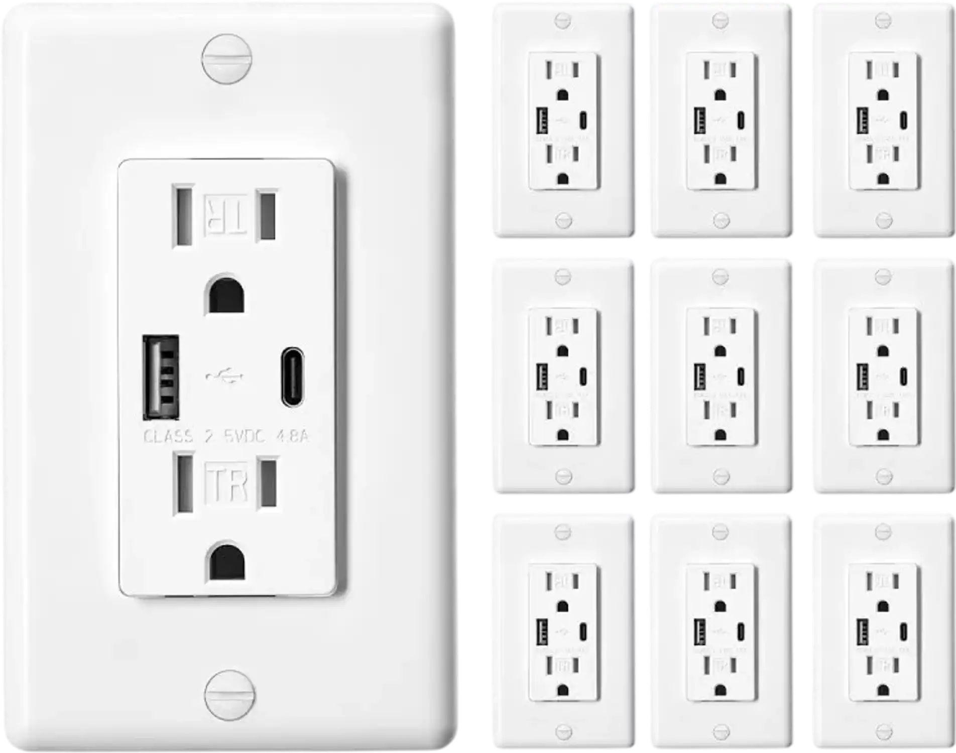 Vevor Outlet USB Wall Outlet 24W 15A Tamper-Resistant with Type-C & Type-A Ports New