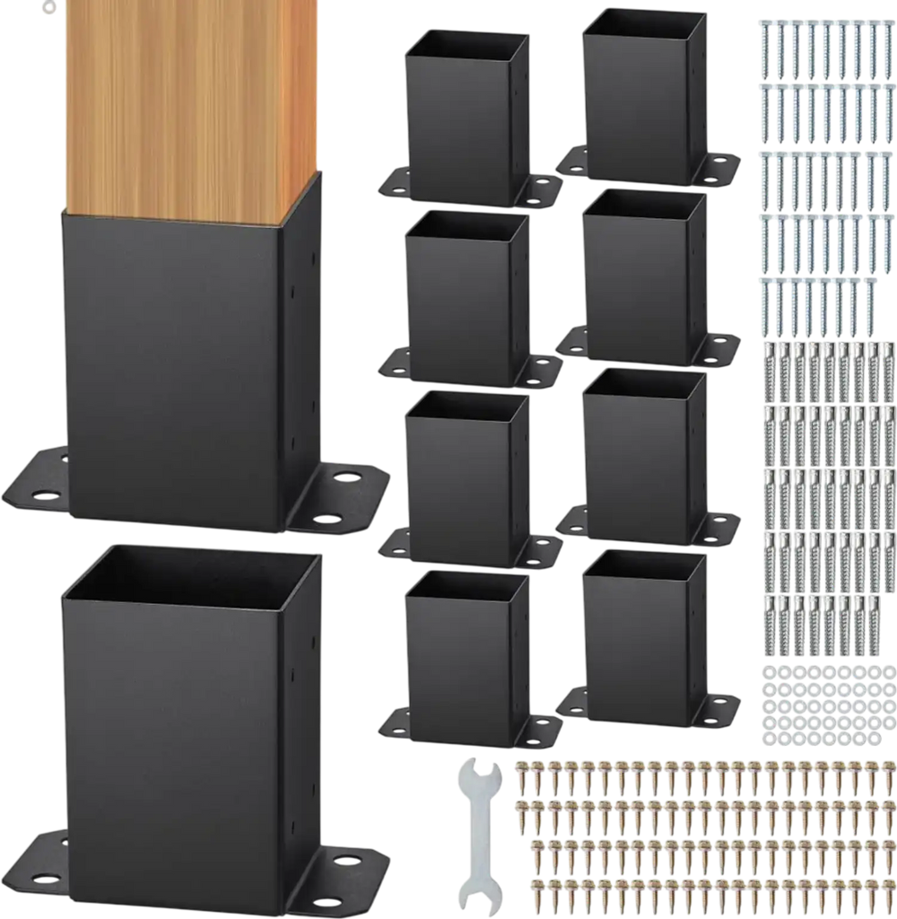 VEVOR 4x4 Post Base 10 Pcs, Inner Size 3.6"x3.6" Post Base Brackets, Heavy Duty Powder-Coated Post Anchor Matte Black Wood Post Brackets for Pavilion Deck Railing Support Deck Base Plate