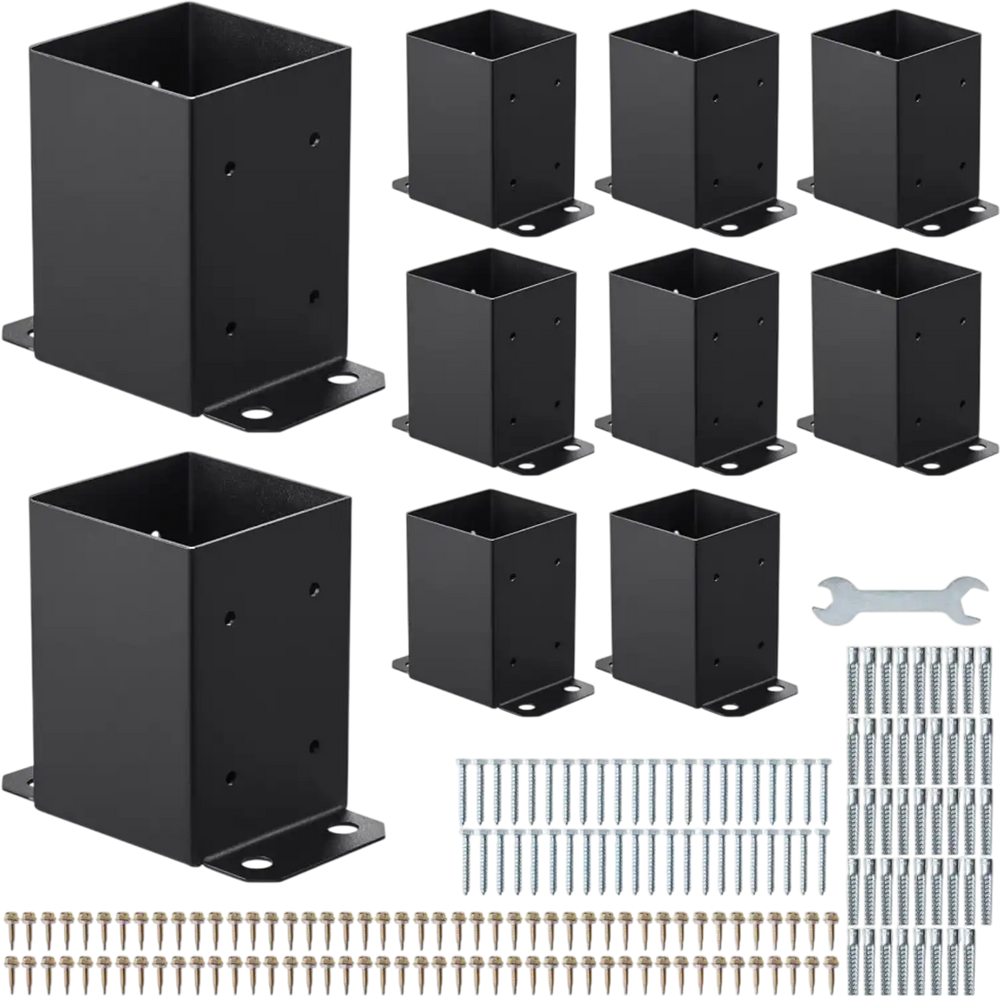 VEVOR 4x4 Post Base 10 Pcs, Inner Size 3.6x3.6 inch / 91.44x91.44 mm Post Brackets, Heavy Duty Carbon Steel Decking Posts, Wood Posts Brackets for Pavilion Deck Railing Support Deck Base Plate, Black