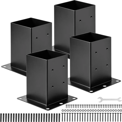 VEVOR 6x6 Post Base 4 Pcs, Inner Size 5.6x5.6 inch / 142x142 mm Post Brackets, Heavy Duty Carbon Steel Decking Posts, Wood Posts Brackets for Pavilion Deck Railing Support Deck Base Plate, Black