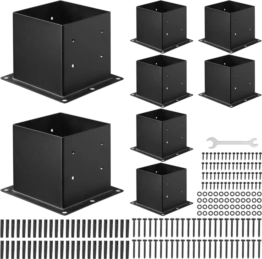 VEVOR 4x4 Post Base 8 Pcs, Inner Size 3.6x3.6 inch / 92x92 mm Post Brackets, Heavy Duty Carbon Steel Decking Posts, Wood Posts Brackets for Pavilion Deck Railing Support Deck Base Plate, Black