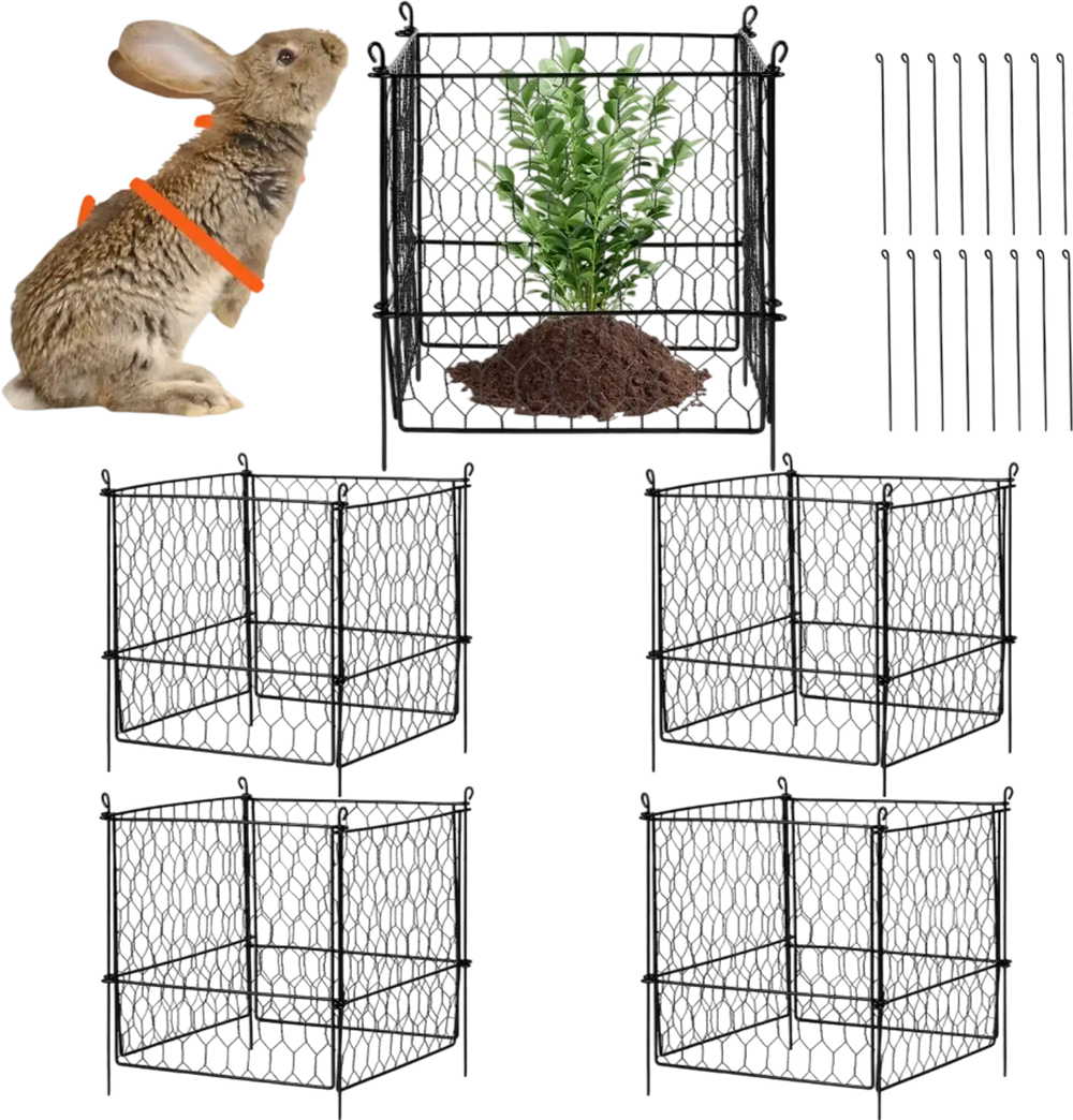 VEVOR 4 Pack Plant Protector from Animals, 13.4'' x 13.4'' Chicken Wire Plant Protector, Plant Cages for Outdoor Plants, Flowers & Vegetables, Keeps Bunny Chicken Squirrels Out, 16pcs Metal Mesh
