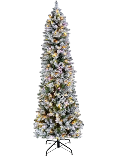 VEVOR Christmas Tree, 6ft Prelit Flocked Artificial Tree, Full Holiday Xmas Deco Trees with 240 Colorful LED Lights, 11 Lighting Modes & 635 Branch Tips for Home Party Office Decoration