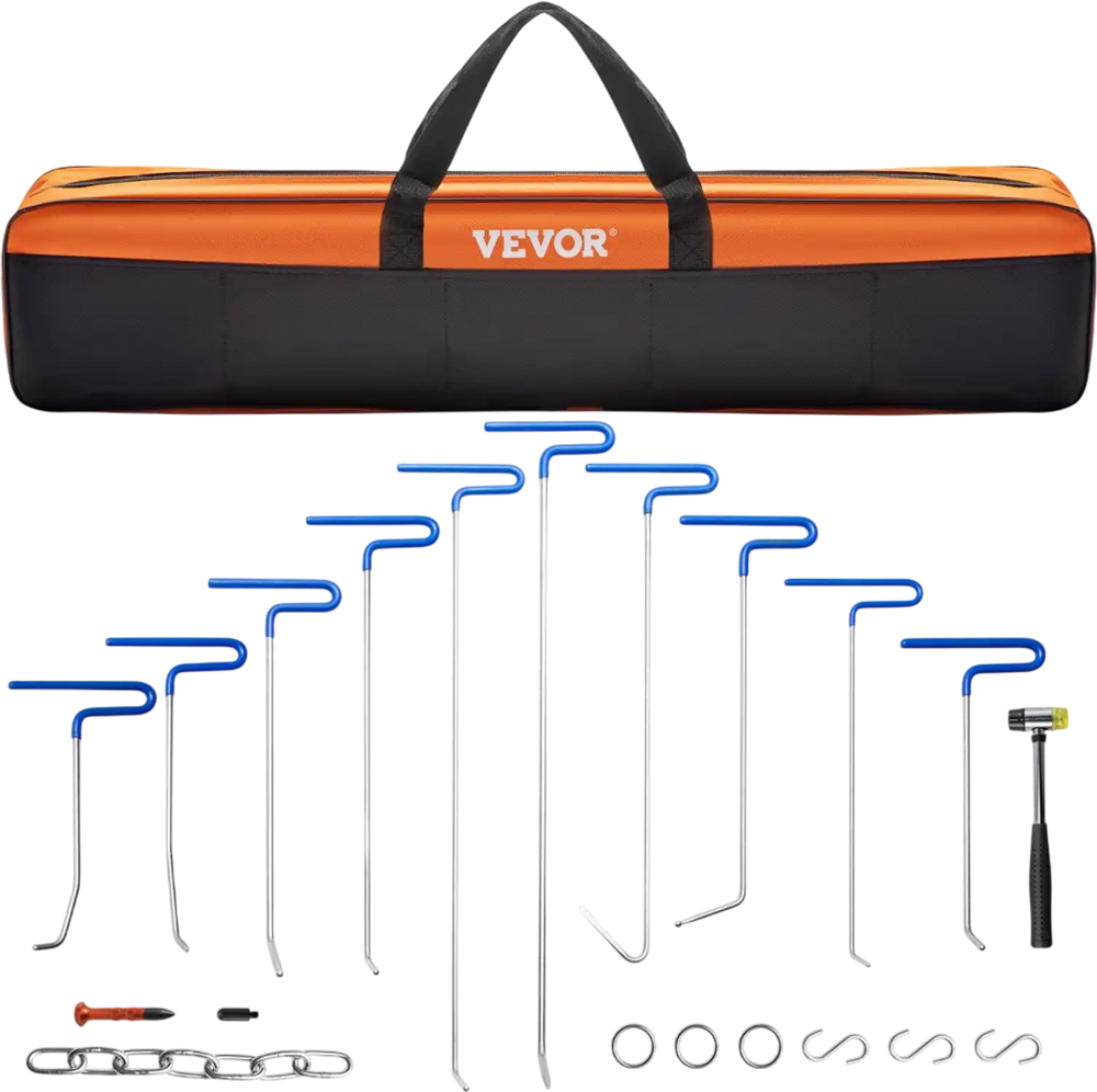 VEVOR Rods Dent Removal Kit, 20 Pcs Paintless Dent Repair Rods, Stainless Steel Dent Rods, Whale Tail Dent Repair Tools, Professional Hail Dent Removal Tool For Minor Dents, Door Dings And Hail Damage