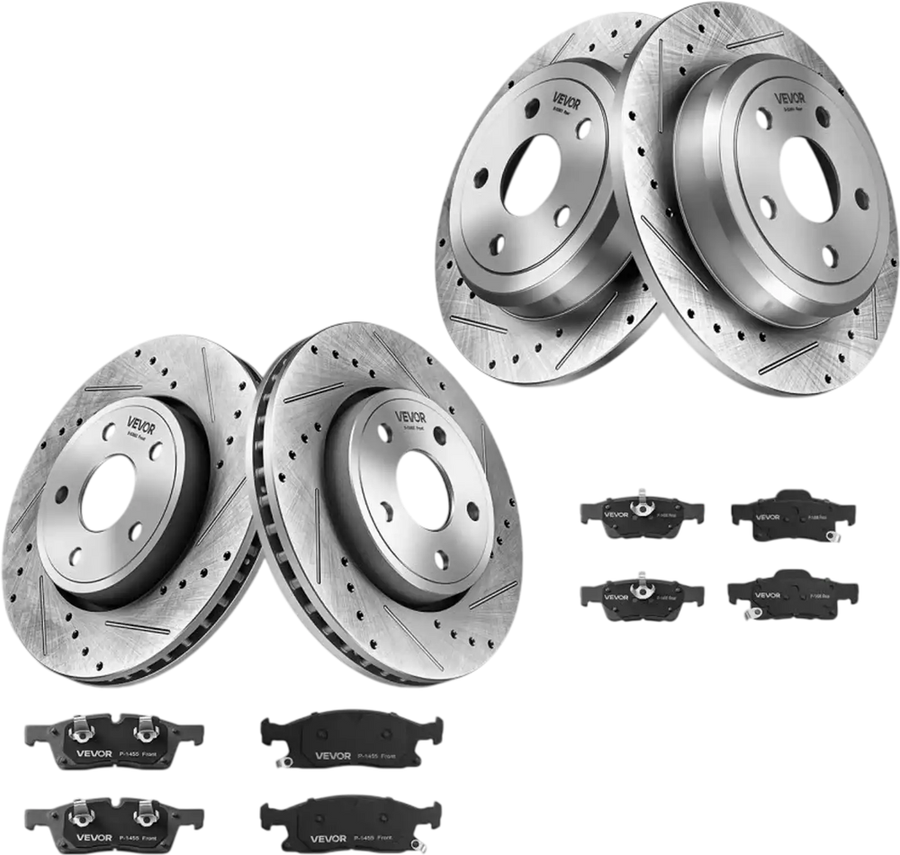 VEVOR Front & Rear Brake Kit Ceramic Brake Pads and Drilled Slotted Rotors, Compatible with 2011-2020 Dodge Durango 3.6L, 2011-2014 Jeep Grand Cherokee 3.6L 5.7L, 2015-2020 Jeep Grand Cherokee 3.6L