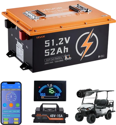 Vevor Golf Cart Battery 48V 52Ah LiFePO4 with 15A Charger New