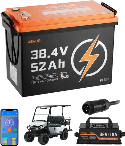 Vevor Golf Cart Battery 38.4V 52Ah LiFePO4 Battery Kit with 18A Charger New
