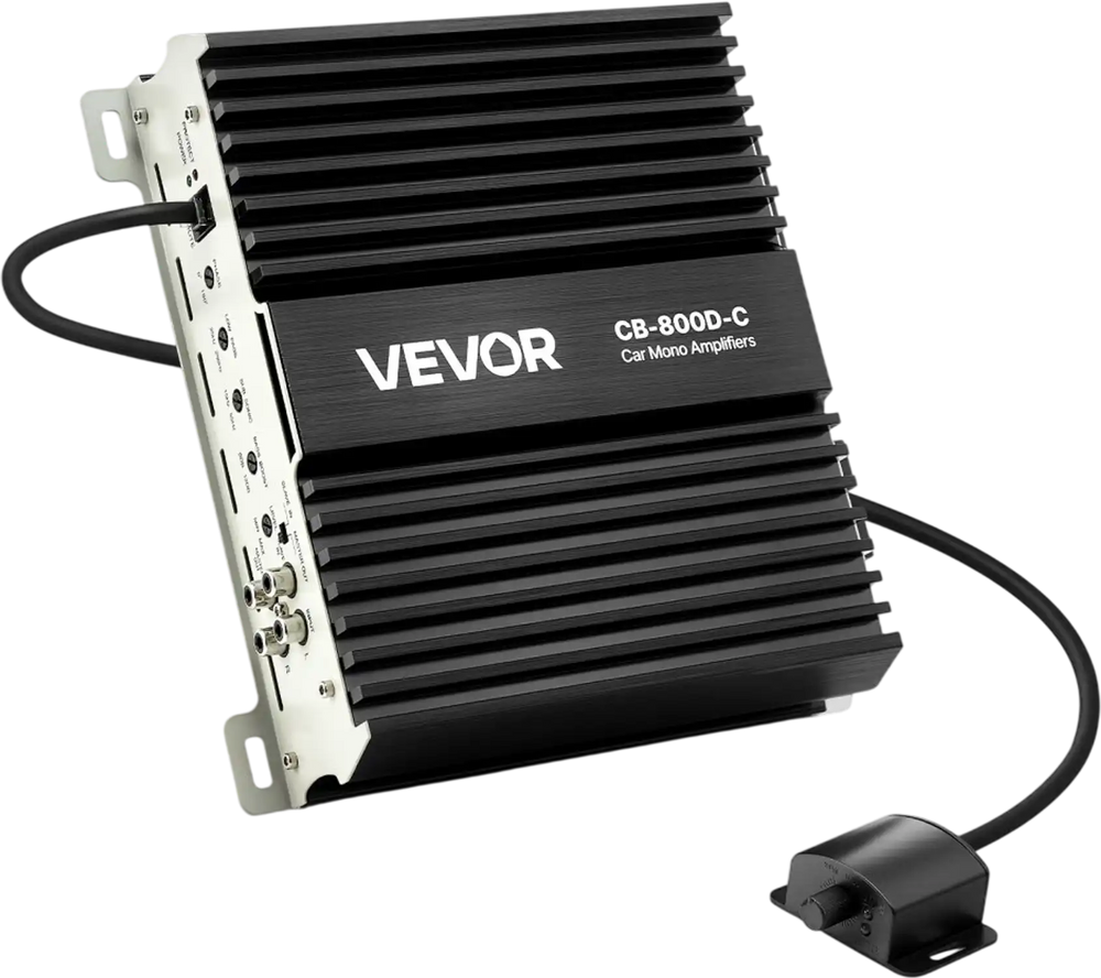 VEVOR Monoblock Car Amplifier, 800W RMS MAX, 1/2/4 Ohm Stable, 1-Channel Class D Car Audio Amplifier with Remote Subwoofer Level Control, Low Pass Filter, Bass Boost & Phase Shift, Volume Controller