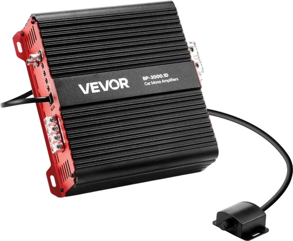 VEVOR Monoblock Car Amplifier, 3000W RMS MAX, 1/2/4 Ohm Stable, 1-Channel Class D Car Audio Amplifier with Remote Subwoofer Level Control, Low Pass Filter and Bass Boost, Volume Controller Included