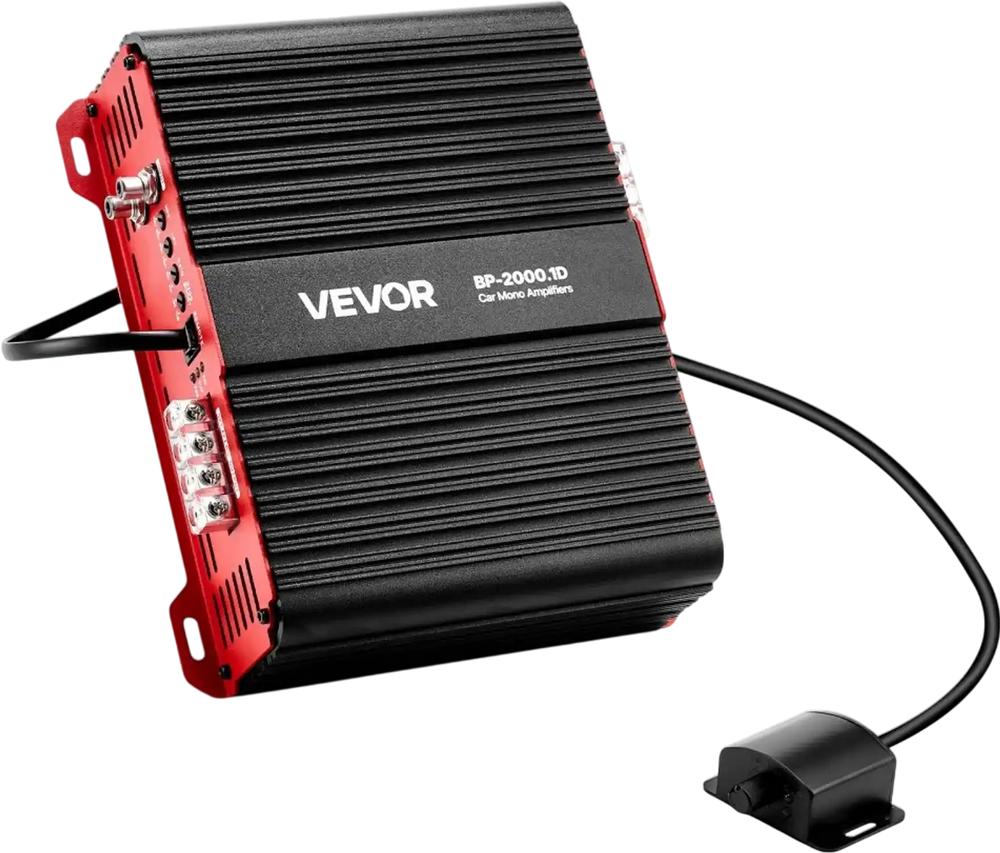 VEVOR Monoblock Car Amplifier, 2000W RMS MAX, 1/2/4 Ohm Stable, 1-Channel Class D Car Audio Amplifier with Remote Subwoofer Level Control, Low Pass Filter and Bass Boost, Volume Controller Included