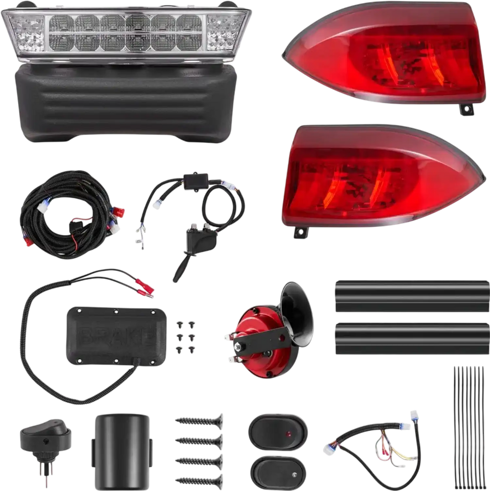 VEVOR Golf Cart Light Kit, 12V, Street Legal LED Headlight and Taillight Kit with Wiring Harness, Turn Signals, Hazard Light, Switch Horn, Brake Pad, ABS Housing, for Club Car Precedent 2004-2008