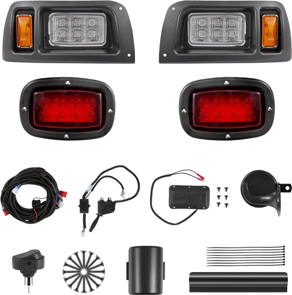 VEVOR Golf Cart Light Kit, 12 Volt, Street Legal LED Headlight and Taillight Kit with Wiring Harness, Turn Signals, Hazard Light, Switch Horn, Brake Pad, Zip Ties, ABS Housing, for Club Car DS 1993-Up