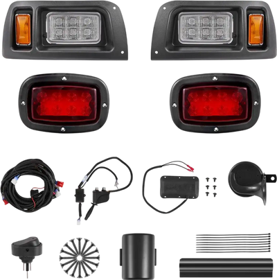 VEVOR Golf Cart Light Kit, 12 Volt, Street Legal LED Headlight and Taillight Kit with Wiring Harness, Turn Signals, Hazard Light, Switch Horn, Brake Pad, Zip Ties, ABS Housing, for Club Car DS 1993-Up