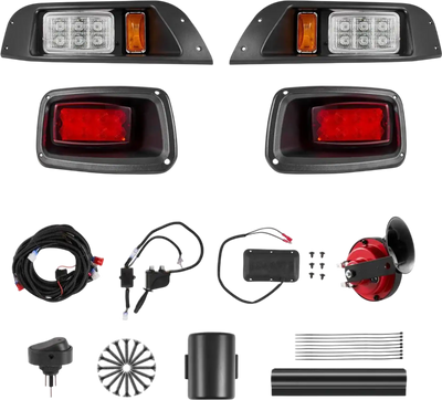 VEVOR Golf Cart Light Kit, 12 Volt, Street Legal LED Headlight and Tail Light Kit with Wiring Harness, Turn Signals, Hazard Light, Switch Horn, Brake Pad, Zip Ties, ABS Housing, for EZGO TXT 1996-2013
