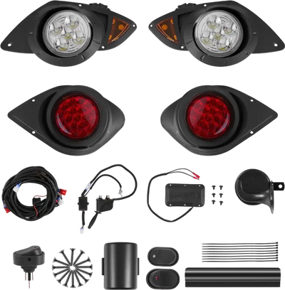 VEVOR Golf Cart Light Kit, 12 Volt, Street Legal LED Headlight and Taillight Kit with Wiring Harness, Turn Signals, Hazard Light, Switch Horn, Brake Pad, Zip Ties, ABS Housing, for Yamaha G29 2007-Up