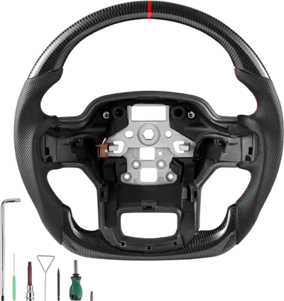 Vevor Steering Wheel Carbon Fiber Heated D-Shaped Flat-Bottom for 2021-2024 Ford F150 Black New