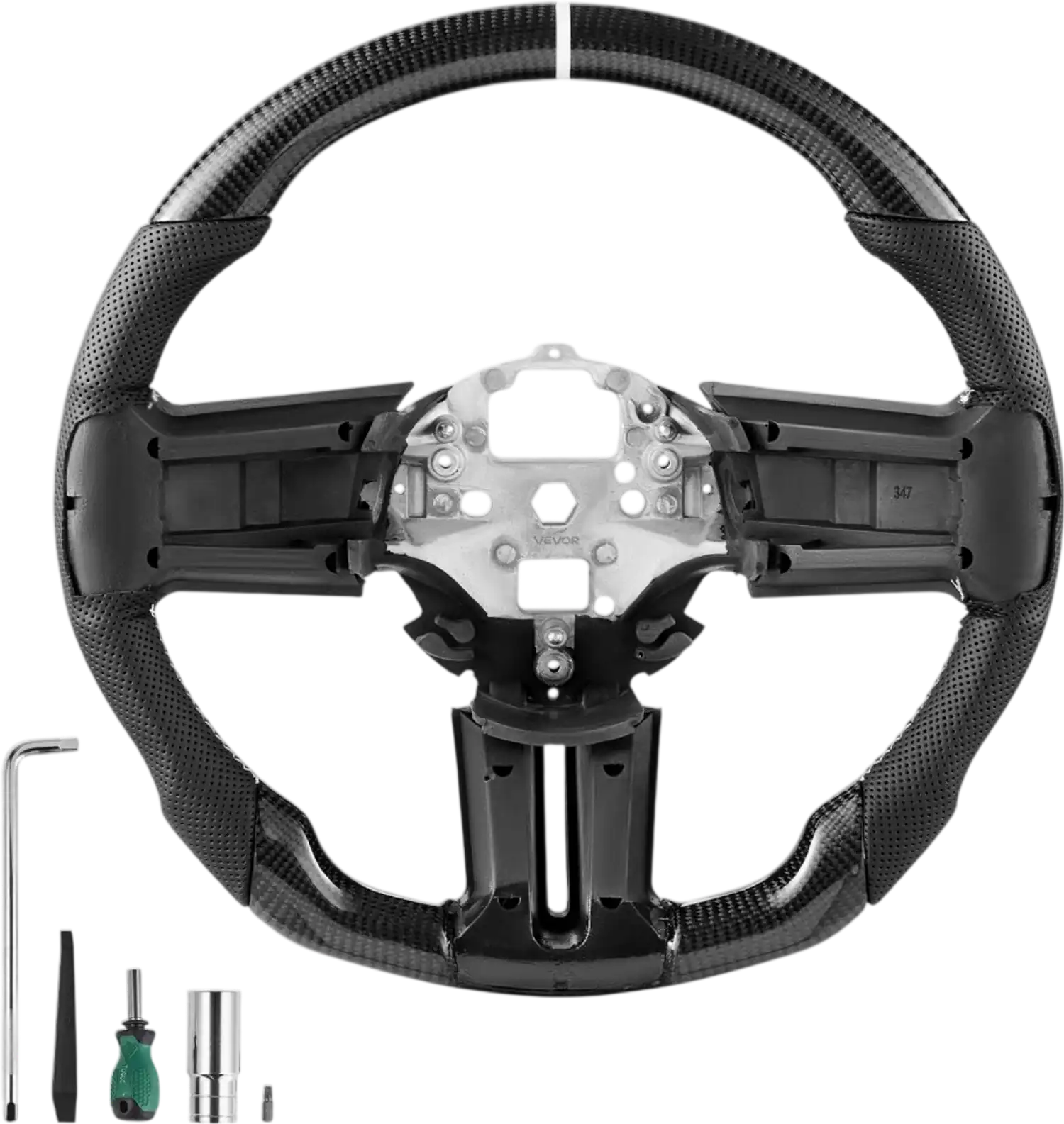 Vevor Steering Wheel Carbon Fiber D-Shaped Flat-Bottom for 2010-2014 Ford Mustang Black New