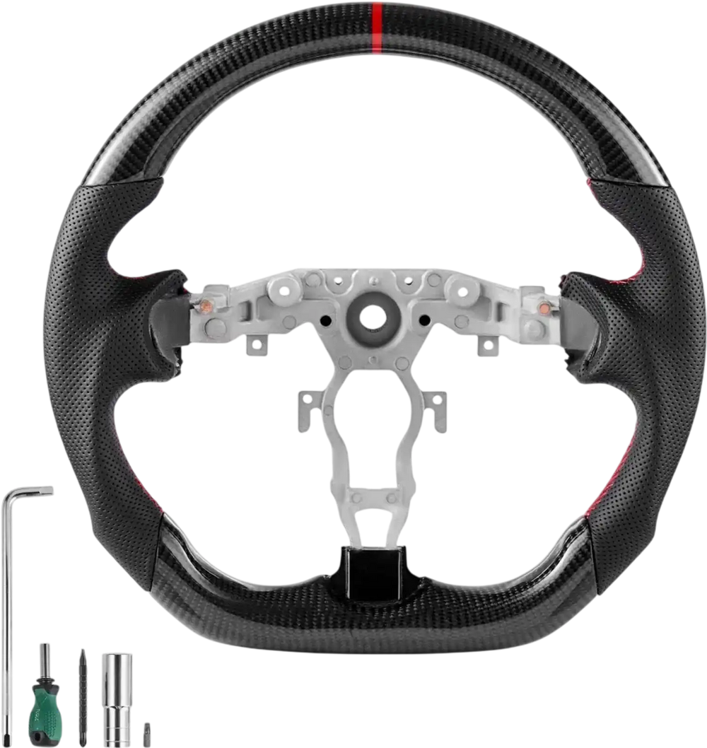 VEVOR Steering Wheel for 2008-2020 Nissan 370Z, Carbon Fiber Steering Wheel D-Shaped Flat-Bottom, Leather Grip with Non-Slip Texture & Precise Stitching, Accessories Replacement for Nissan 370Z, Black