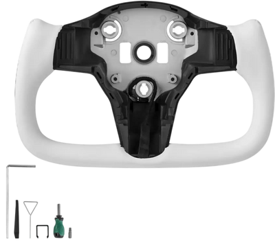 Vevor Steering Wheel Carbon Fiber Heated D-Shaped Flat-Bottom for 2016-2023 Tesla Model 3 White New