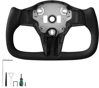 Vevor Steering Wheel Carbon Fiber Heated D-Shaped Flat-Bottom for 2016-2023 Tesla Model 3 Black New
